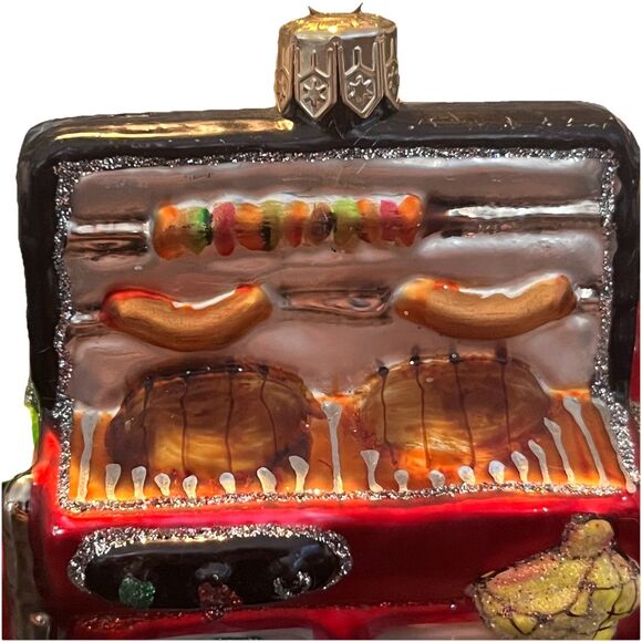 Glass BBQ Grill Ornament Christmas Barbecue Cookout Food Theme Hand Painted EUC - Picture 5 of 8
